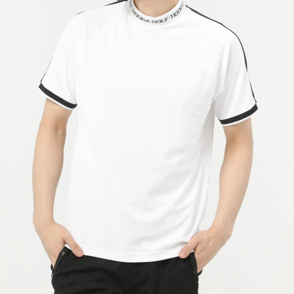 ティゴラ ゴルフウェア 半袖シャツ 春 夏 遮熱モックネック襟ロゴデザインシャツ (TR-1H1083H) メンズ TIGORA