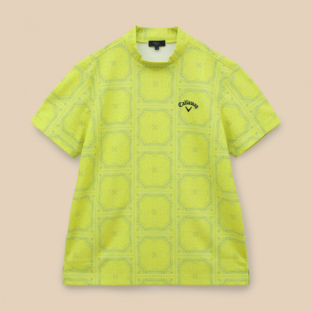 キャロウェイ ゴルフウェア シャツ 春 夏 バンダナプリントメッシュカノコ半袖モックネックシャツ (C23134125) メンズ