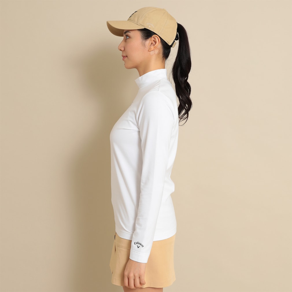 ストレッチ天竺長袖モックネックシャツ (WOMENS)