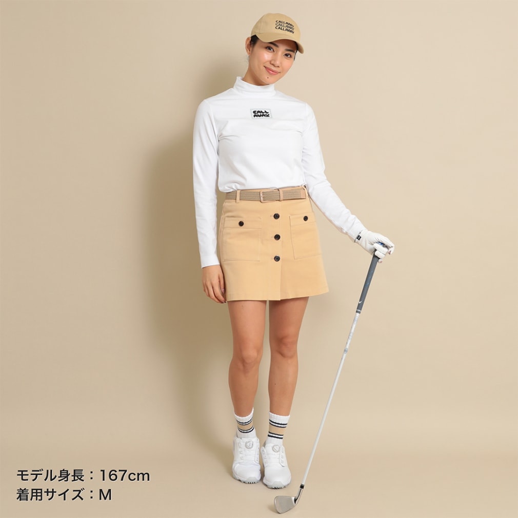 ストレッチ天竺長袖モックネックシャツ (WOMENS)