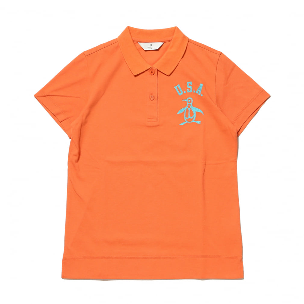 マンシングウェア ポロシャツ 半袖 ロゴ刺繍 ゴルフウェア オレンジ M