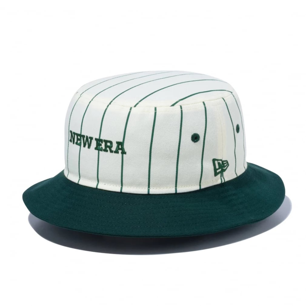 ニューエラ ゴルフウェア ハット 秋 冬 GF BUCKET01 STRIPE WHI DGRN (13762922) メンズ : ホワイト NEW  ERA