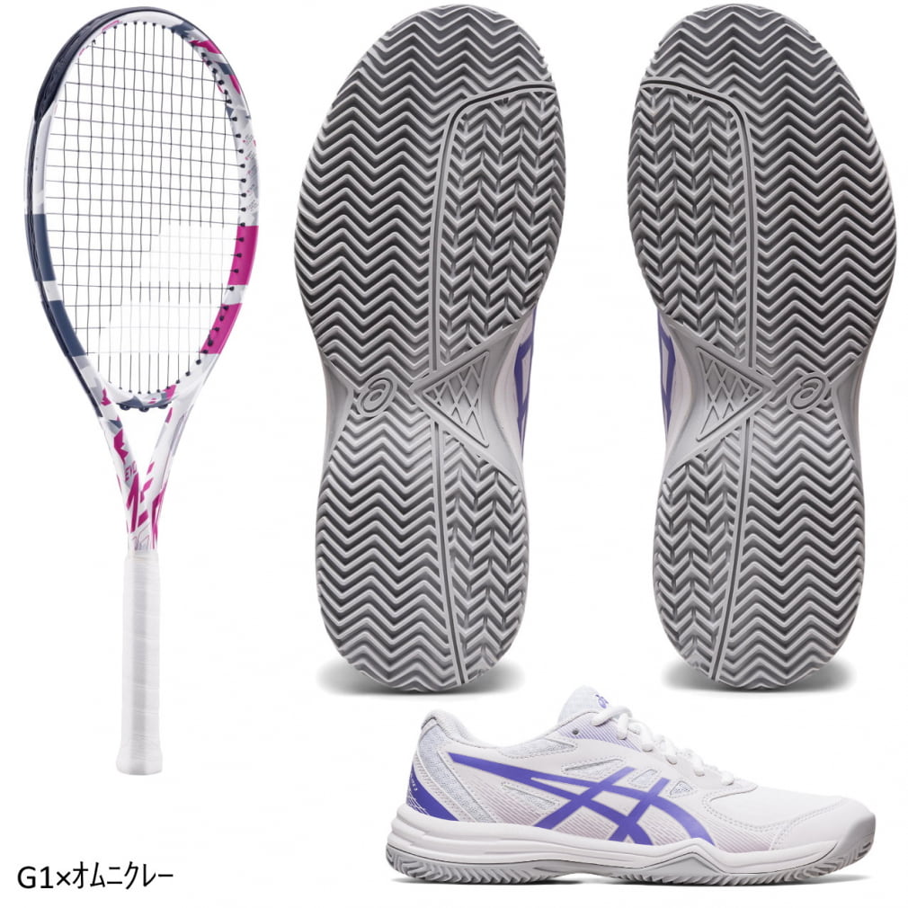 バボラ 硬式テニスラケット+アシックス テニスシューズセット 