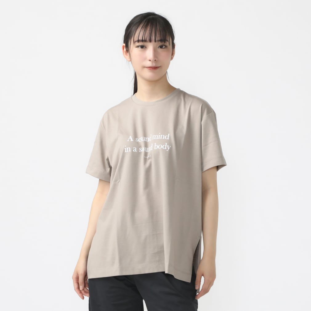 ダンスキン レディース フィットネス 半袖 Tシャツ PRINT H/S OVERSIZED TEE DC724109 HA ： ベージュ  DANSKIN