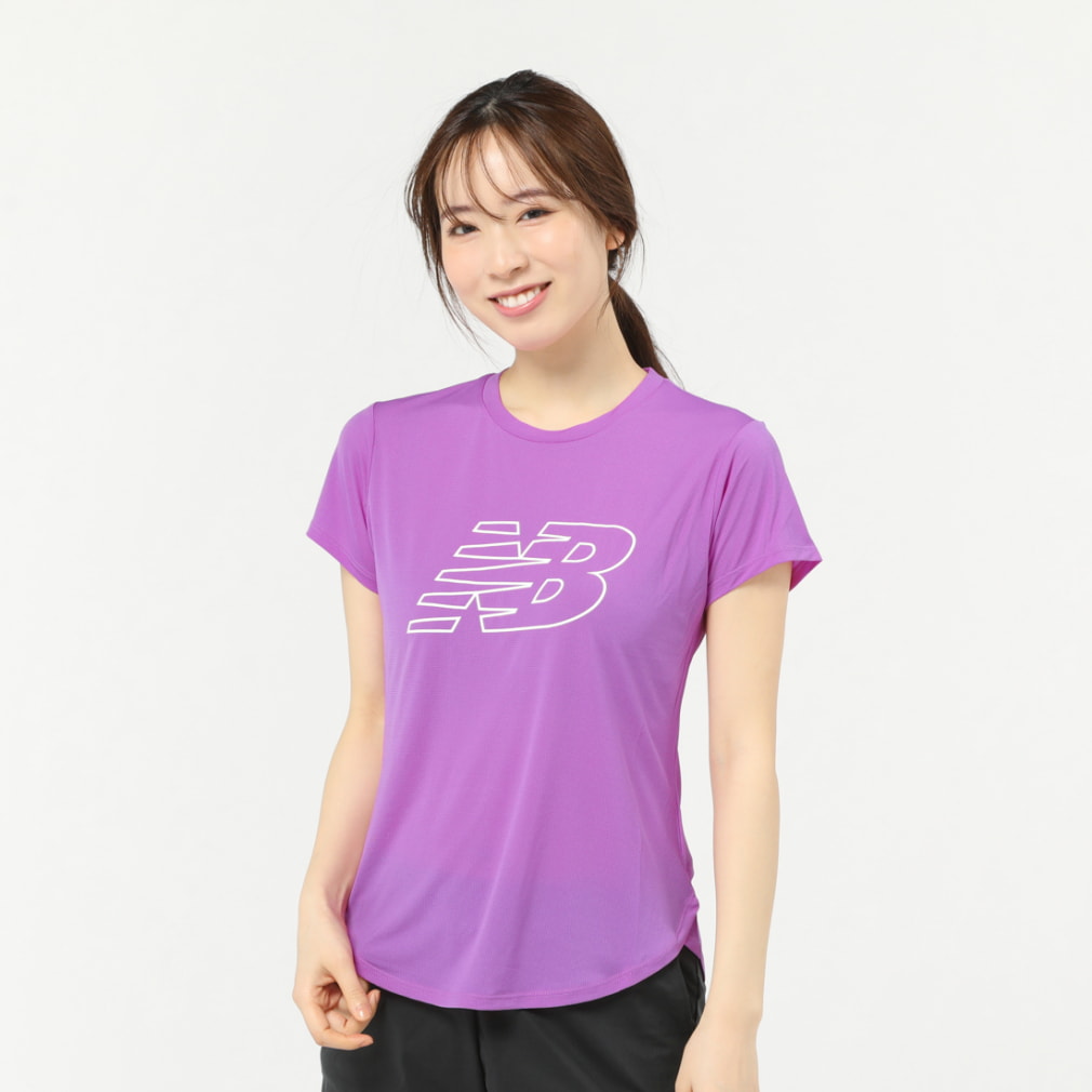 ニューバランス レディス 陸上/ランニング 半袖Tシャツ グラフィックショートスリーブTシャツ AWT23224 : パープル New Balance