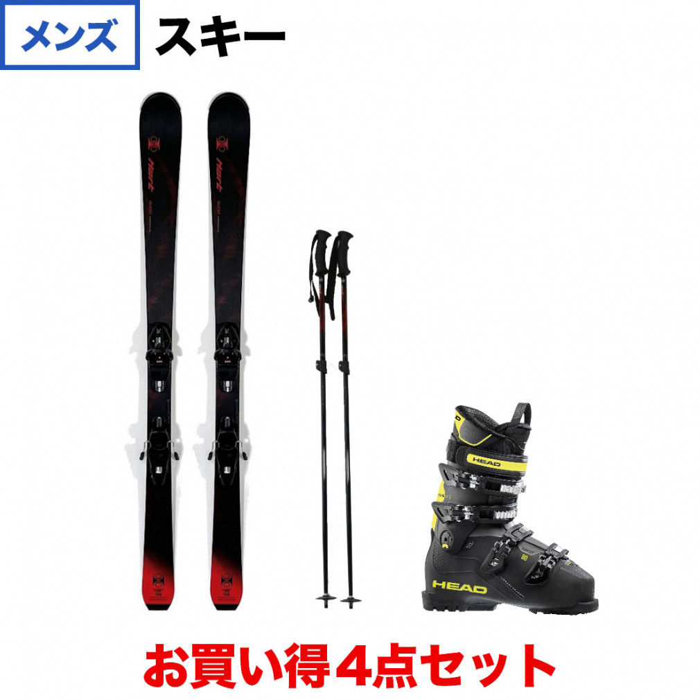 ハート クエストHP QUEST HP ＆ HEAD EDGE LYT HV 80 ＆ HEAT 伸縮ポール AL-AJS  板＋ビンディング＋ブーツ＋ポール セット メンズ スキー HART