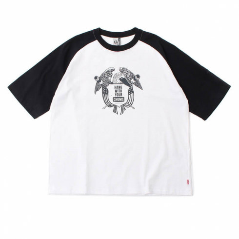 チャムス メンズ アウトドア 半袖Tシャツ オーバーサイズドチャムリークルーラグランTシャツ CH01-2182 K004 : ブラック×ホワイト CHUMS ブラック×ホワイト M メンズ