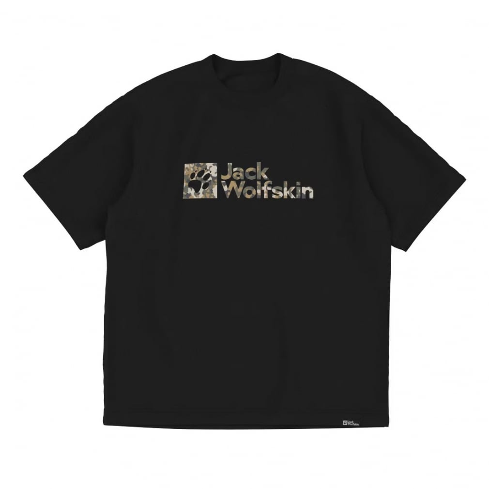 ジャックウルフスキン メンズ アウトドア 半袖Tシャツ JP 2LINE STD LOGO SS T (5031192 6000) : ブラック  Jack Wolfskin