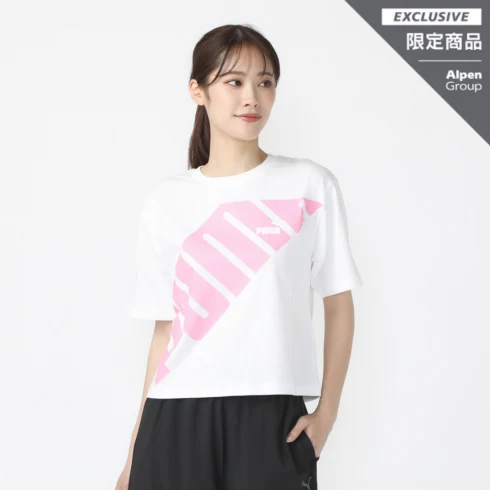 プーマ レディース 半袖 Tシャツ PUMA POWER MX SS クロップド Tシャツ 681078 52 スポーツウェア アルペン・スポーツデポ限定 : ホワイト×ピンク PUMA ホワイト×ピンク S レディス