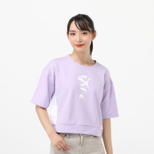 プーマ レディース 半袖機能tシャツ Modern Sports スウェット Tシャツ クロップド丈tシャツ 5727 16 スポーツウェア トレーナー ラベンダー Puma 公式通販 アルペングループ オンラインストア